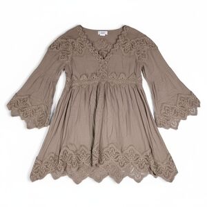 Angel Heart Boutique Mocha Tunic Top Rayon Boho Bell Sleeve Lace Crochet 2XL